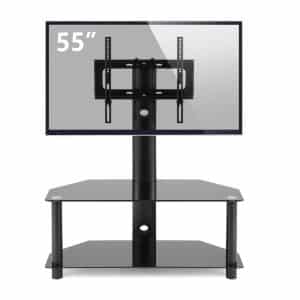 TAVR Glass Floor TV Stand with Swivel Mount and Height Adjustable