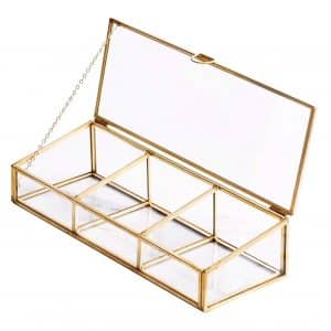 Golden Vintage Glass Lidded Box Jewelry Box