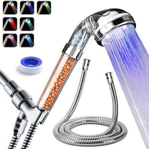 PRUGNA High-Pressure LED Shower Head W/ Wall Arm Mount and Hose