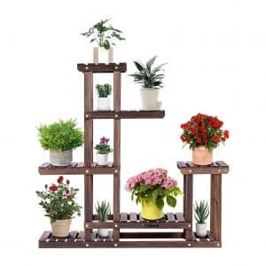 VIVOSUN Wood Plant Stand High Low Shelves Flower Rack Display